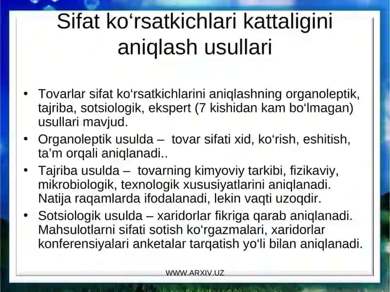 Sifat ko‘rsatkichlari kattaligini aniqlash usullari 3