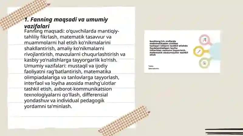 Matematikadan sinfdan tashqari ishlarni tashkil etish metodikasi. Fanning maqsadi va vazifasi 3