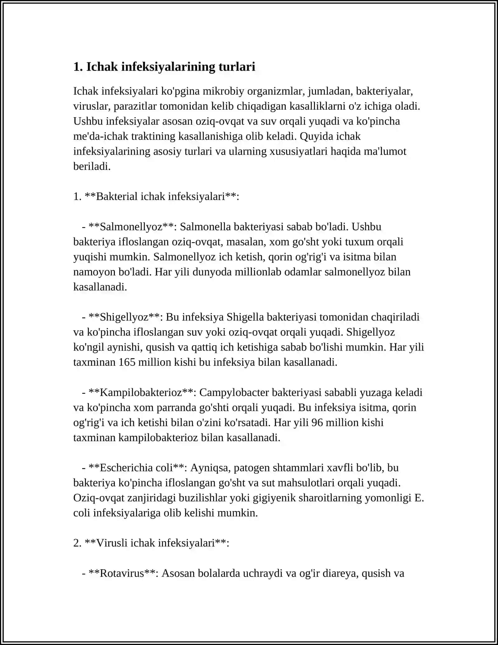 MUSTAQIL ISH Mavzu: ICHAK INFEKSIYALARI 3