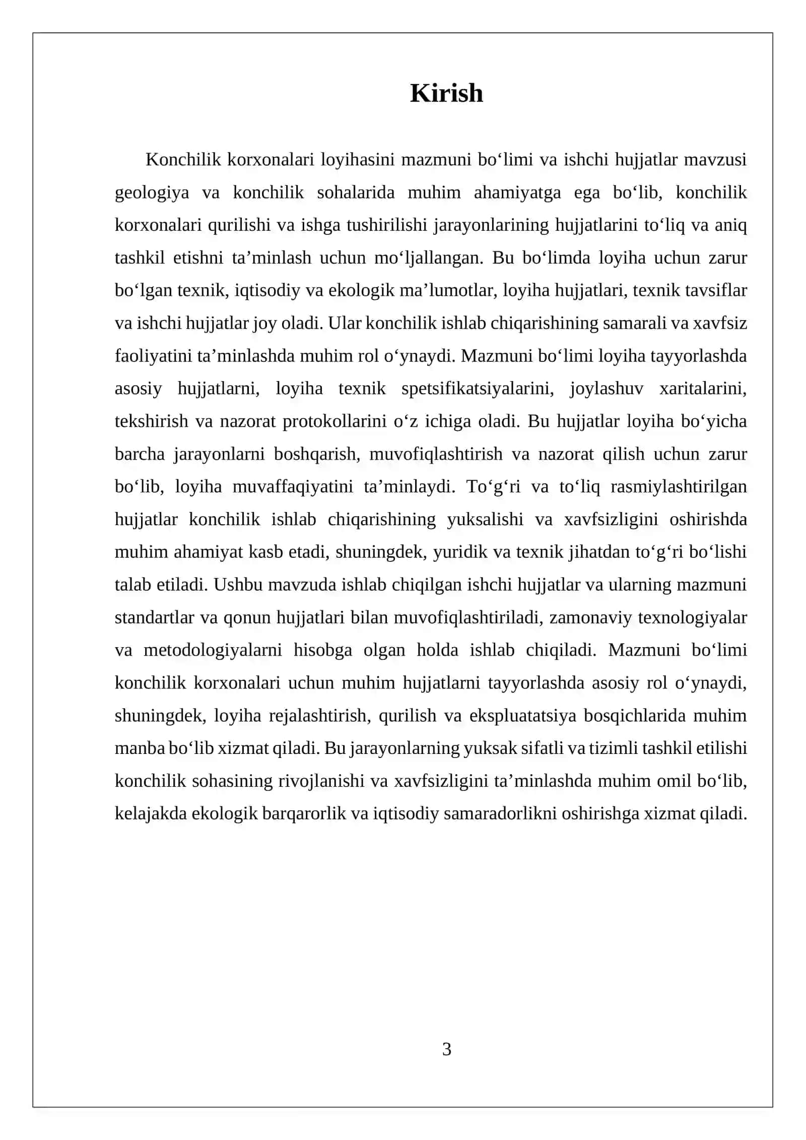 MUSTAQIL ISH KONCHILIK KORXONALARI LOYIHASINI MAZMUNI BOʻLIMI.ISHCHI XUJJATLAR 3
