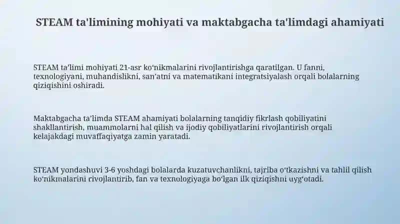 STEAM ta'limini o'rganish 3