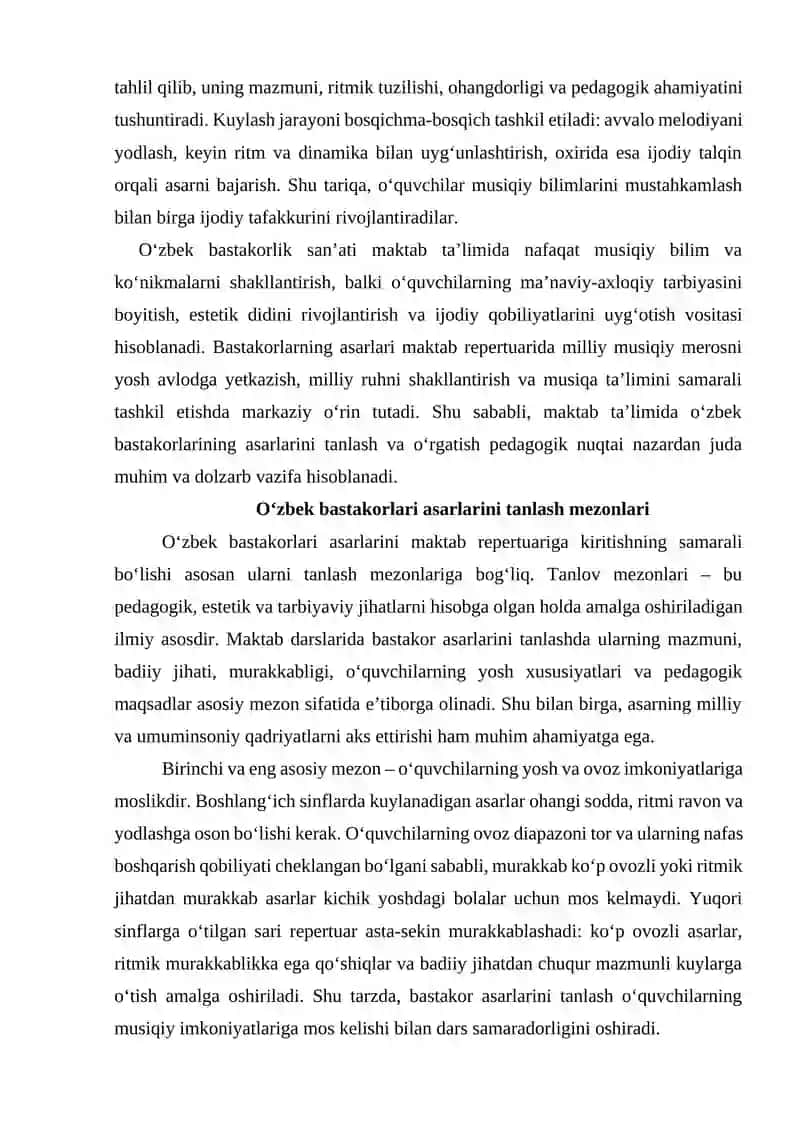 O‘ZBEK BASTAKORLARI ASARLARINI MAKTAB REPERTUARIGA KIRITISH 3