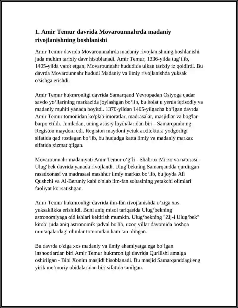 AMIR TEMUR VA TEMURIYLER DAVRIDA MOVAROUNNAHRDA MADANIY RIVOJLANISH 3