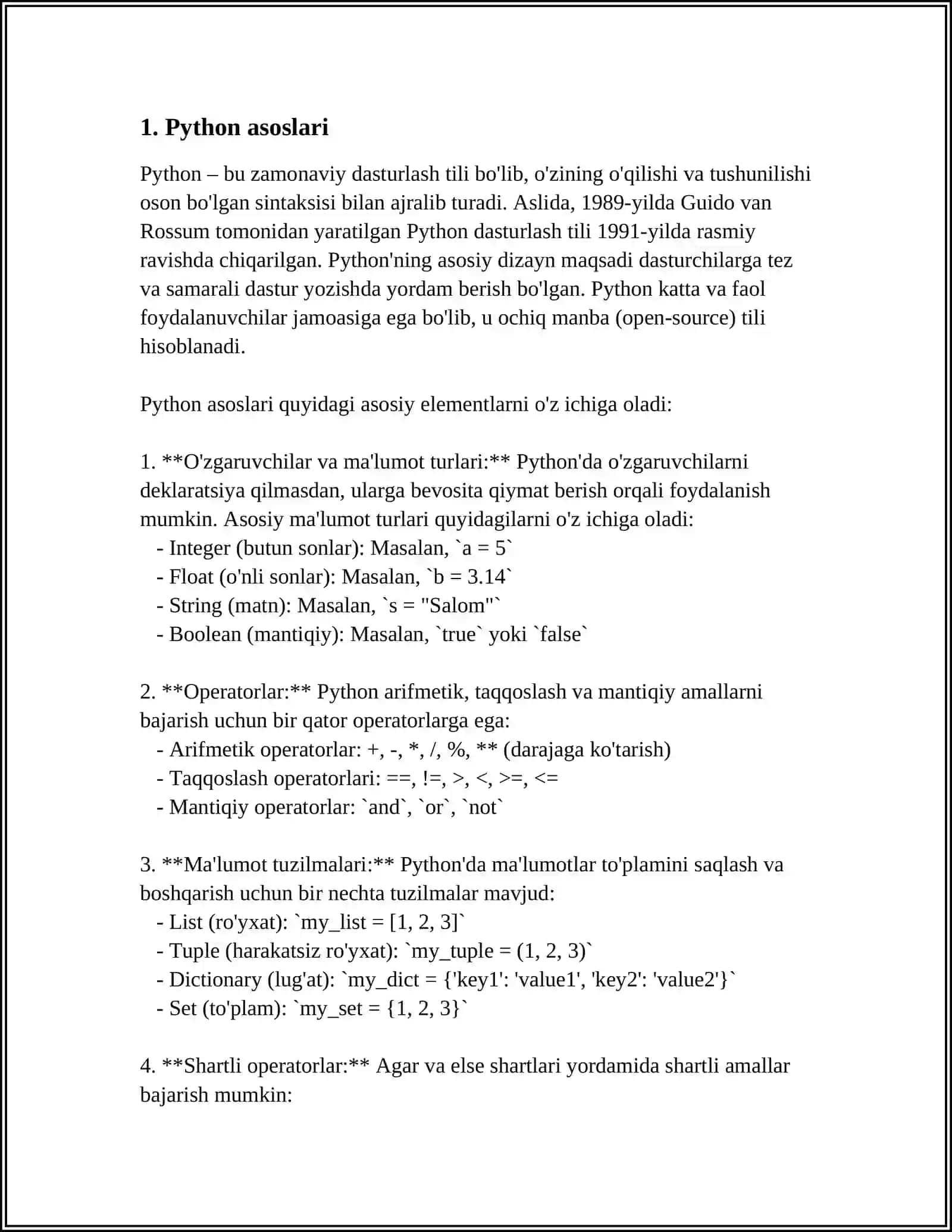 MUSTAQIL ISH Mavzu: PYTHON 3