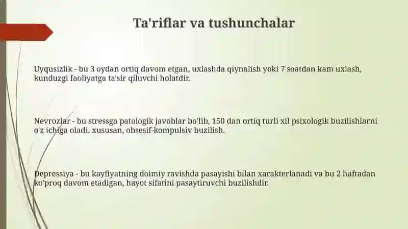 Uyqisizlik, nevroz, stress va depressiya 3
