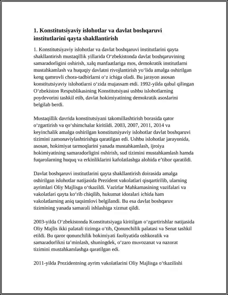 MUSTAQILLIK YILLARIDA DAVLAT BOSHQARUVI TIZIMIDA AMALGA OSHIRILGAN ISLOHATLAR 3