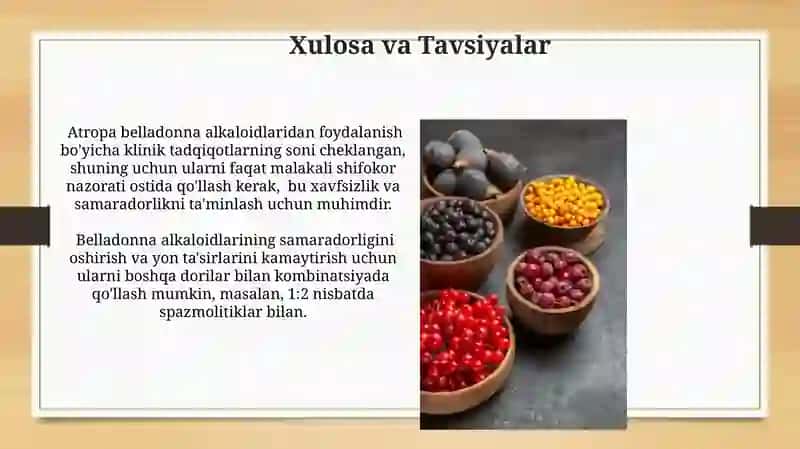 Atropa Belladonna Alkaloidlari va Tibbiyotda Qo'llanilishi 3