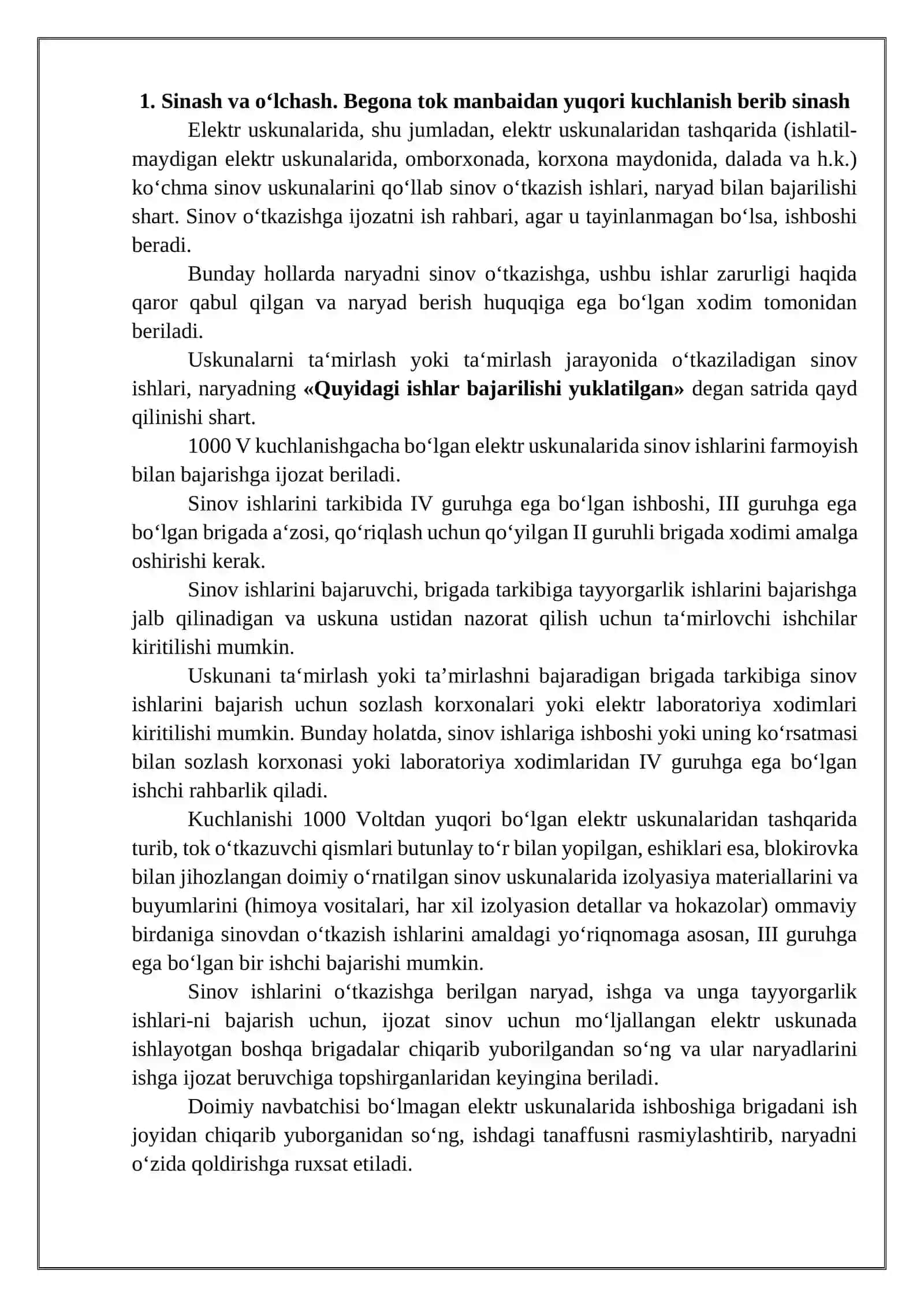 ELEKTR USKUNALARIDA FOYDALANILADIGAN HIMOYA VOSITALARINI QO‘LLASH, SINASH VA O‘LCHASH 3