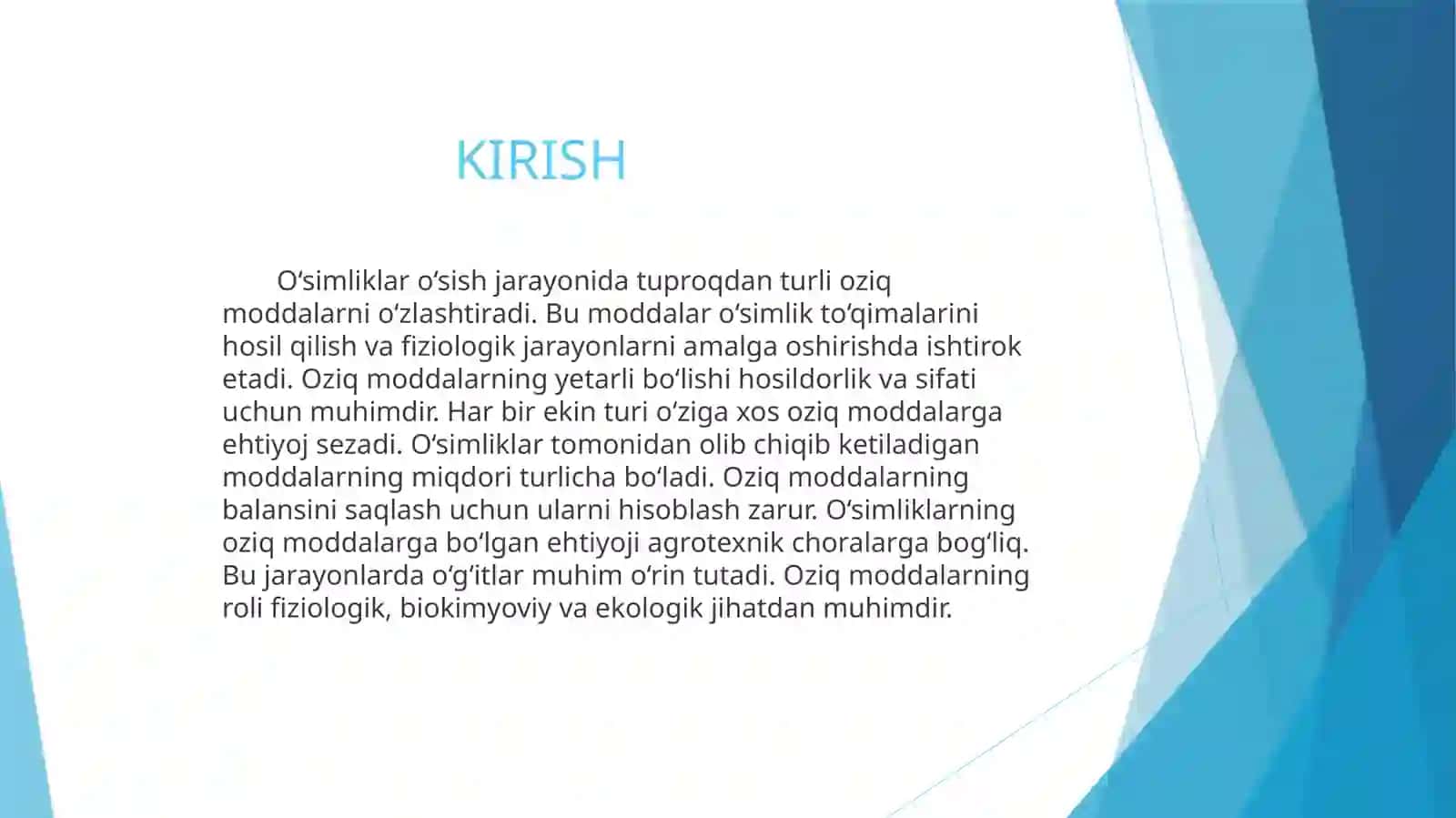 O'simliklar tomjidan olib chiqib keladigan oziq moddalar miqdori va uni hisoblash 3