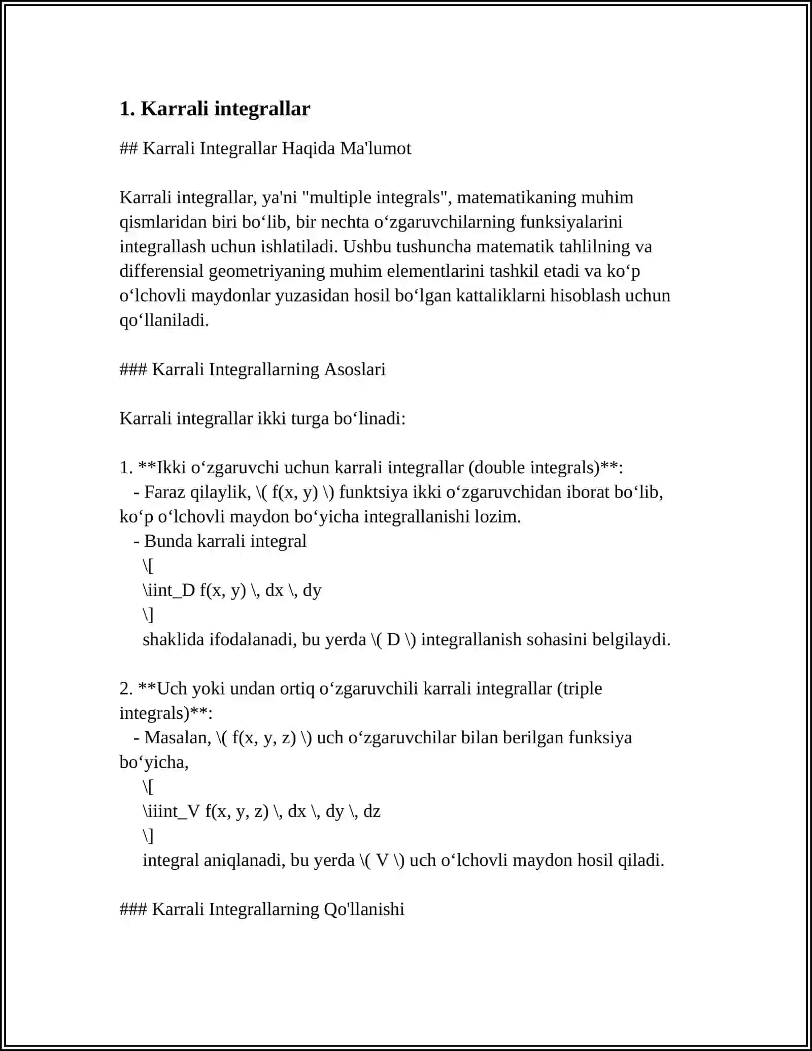 MUSTAQIL ISH Mavzu: KARRALI,EGRI CHIZIQLI VA SIRT INTEGRALLARI 3