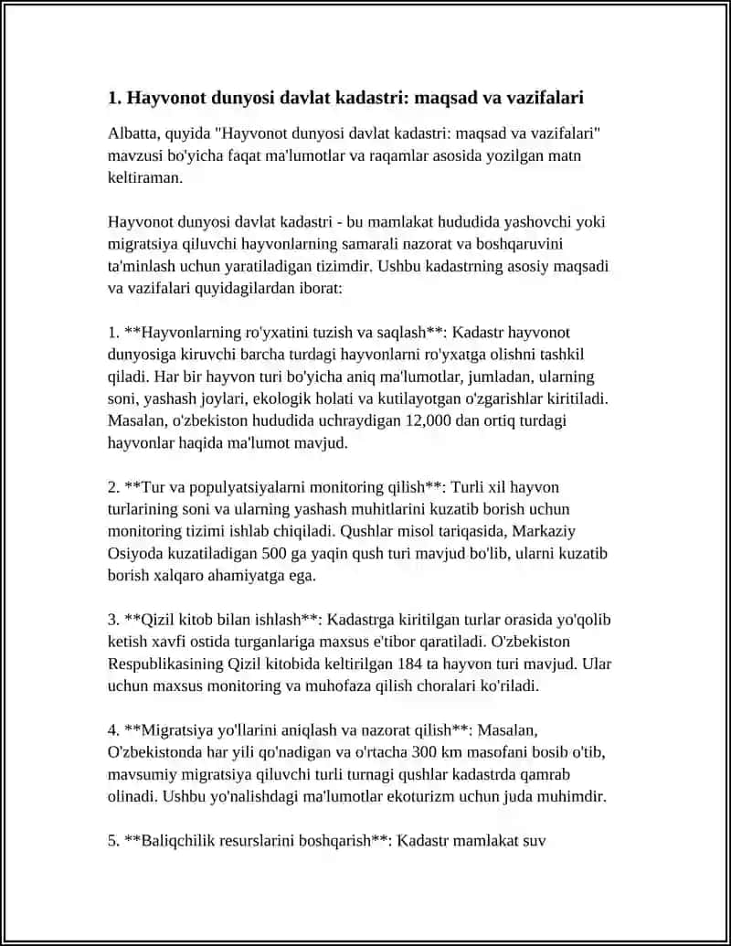 Hayvonot dunyosi davlat kadastri: maqsad va vazifalari 3