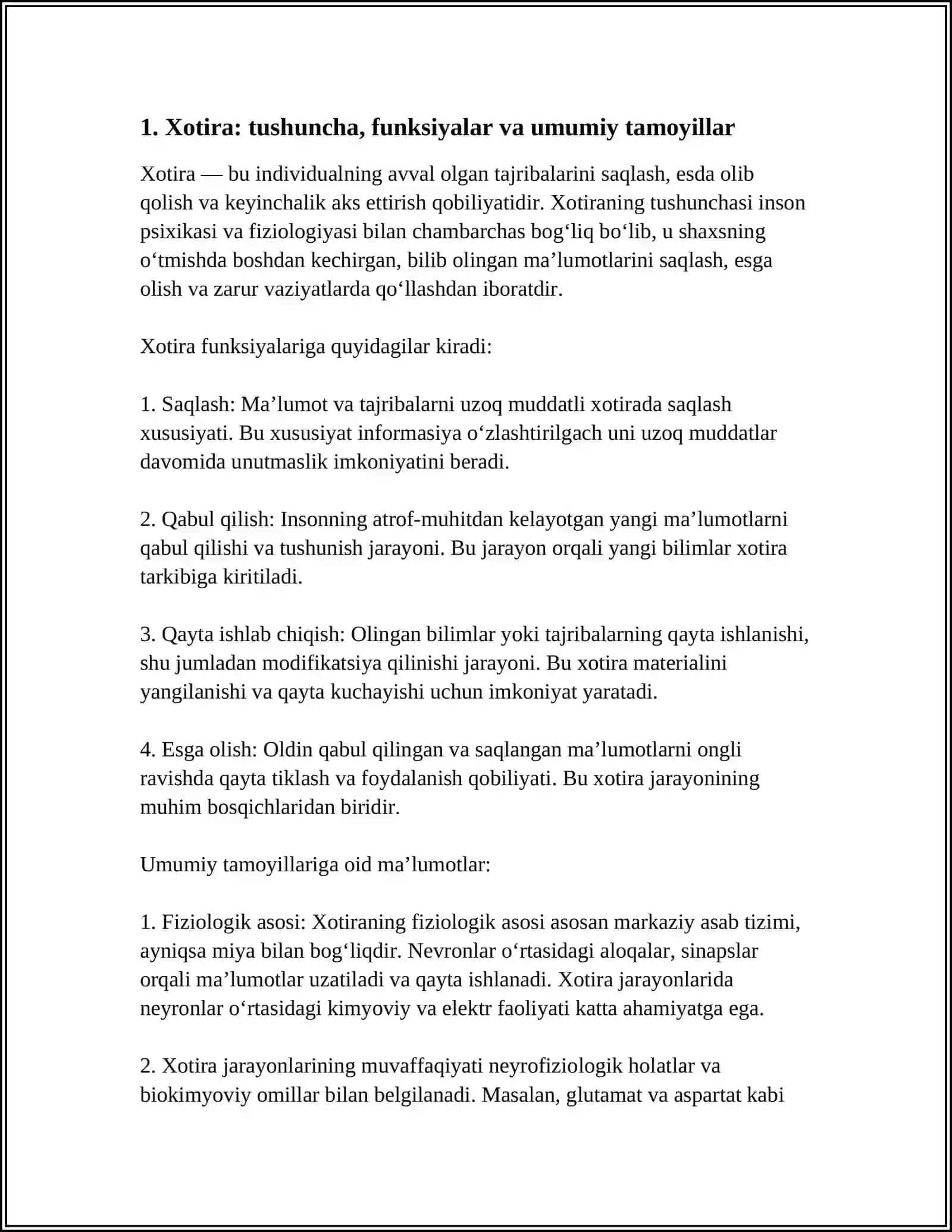 XOTIRA HAQIDA TUSHUNCHA VA UNING NERV-FIZIOLOGIK ASOSI 3