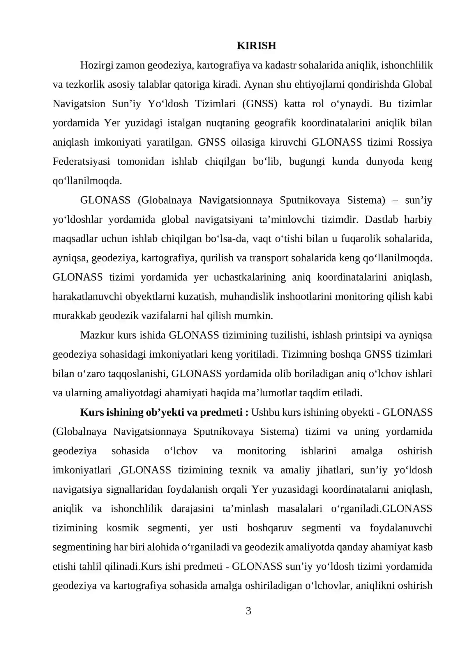 GLONASSning geodezik imkoniyatlari KURS ISHI 3