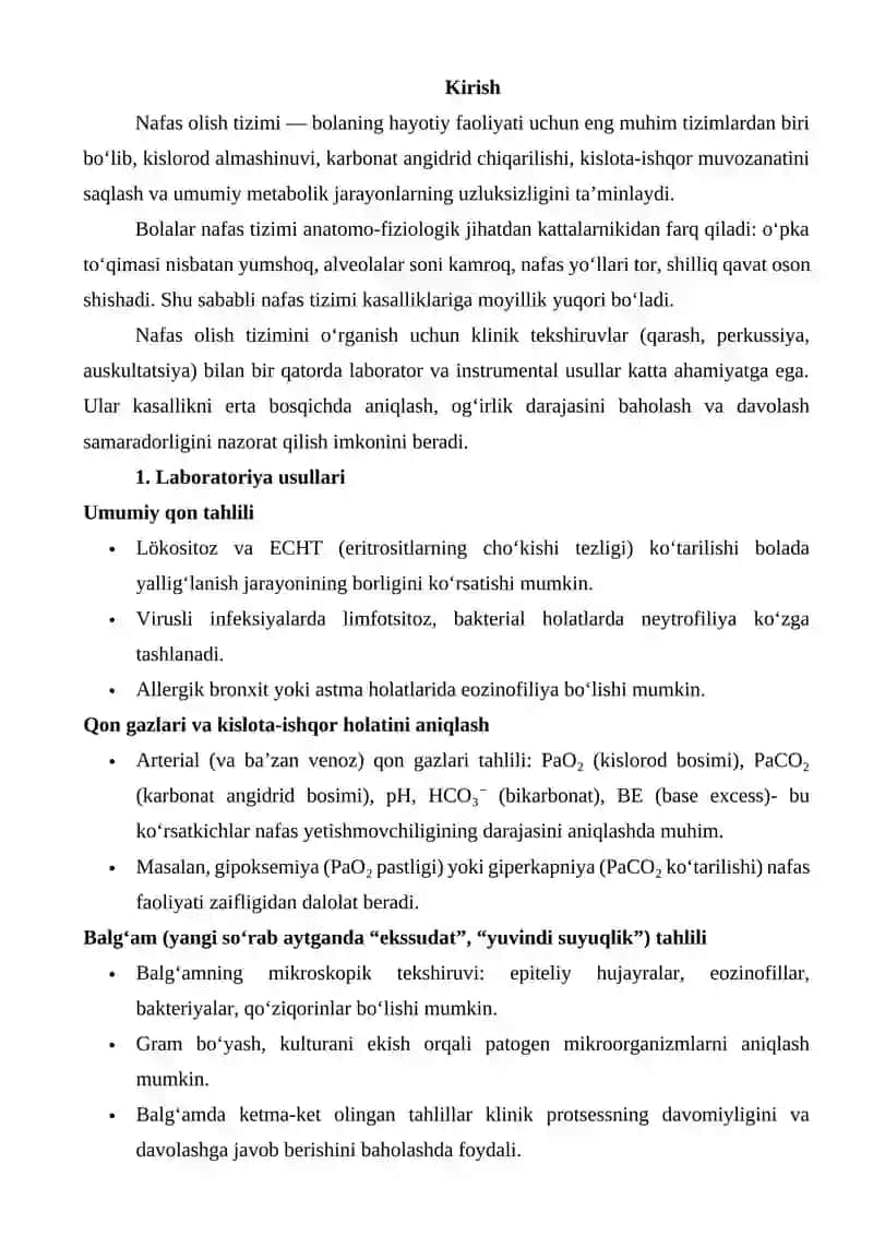 Bolalarda nafas olish tizimini o'rganish uchun laboratoriya va instrumental usullar: rentgenologik, bronkoskopiya, tashqi nafas olishni o'rganish va boshqalar 3