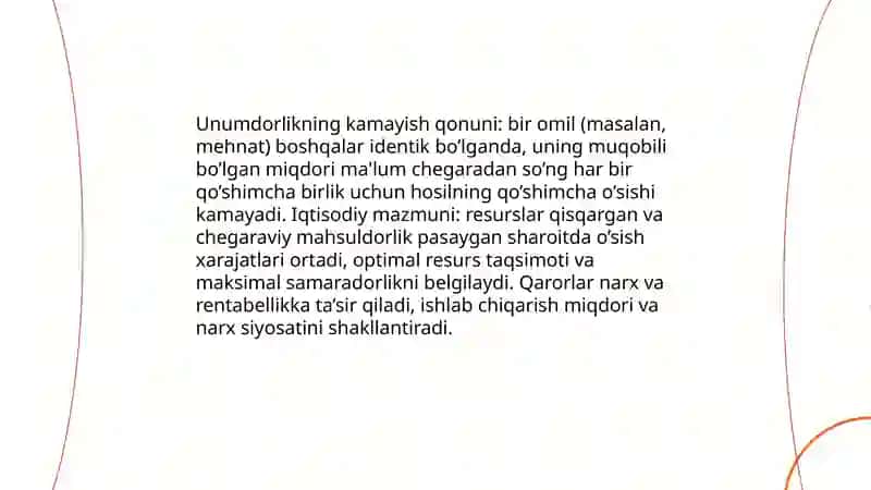 Unumdorlikning kamayish qonuni va uning iqtiskdiyotdagi o'rni 3
