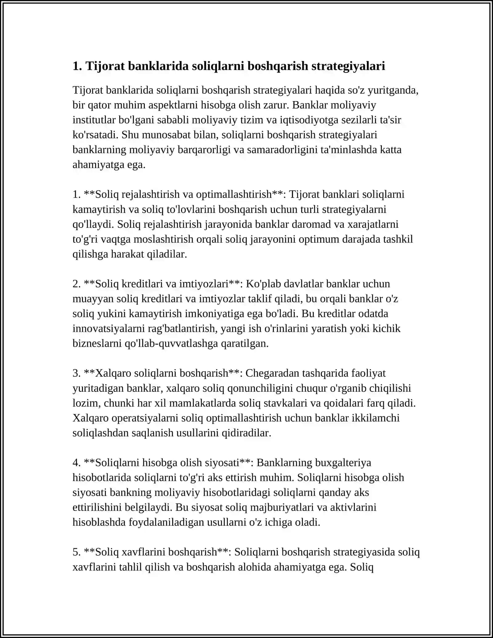 MUSTAQIL ISH Mavzu: TIJORAT BANKLARINING SOLIQ HISOBI VA AUDITI 3
