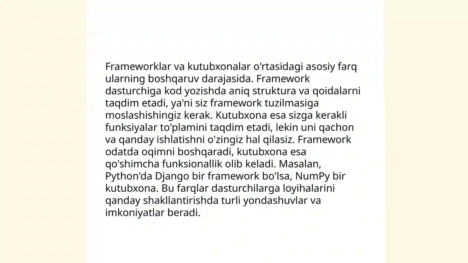Freamworklarning bir-biridan farqi,afzalliklari, kamchiliklari 3