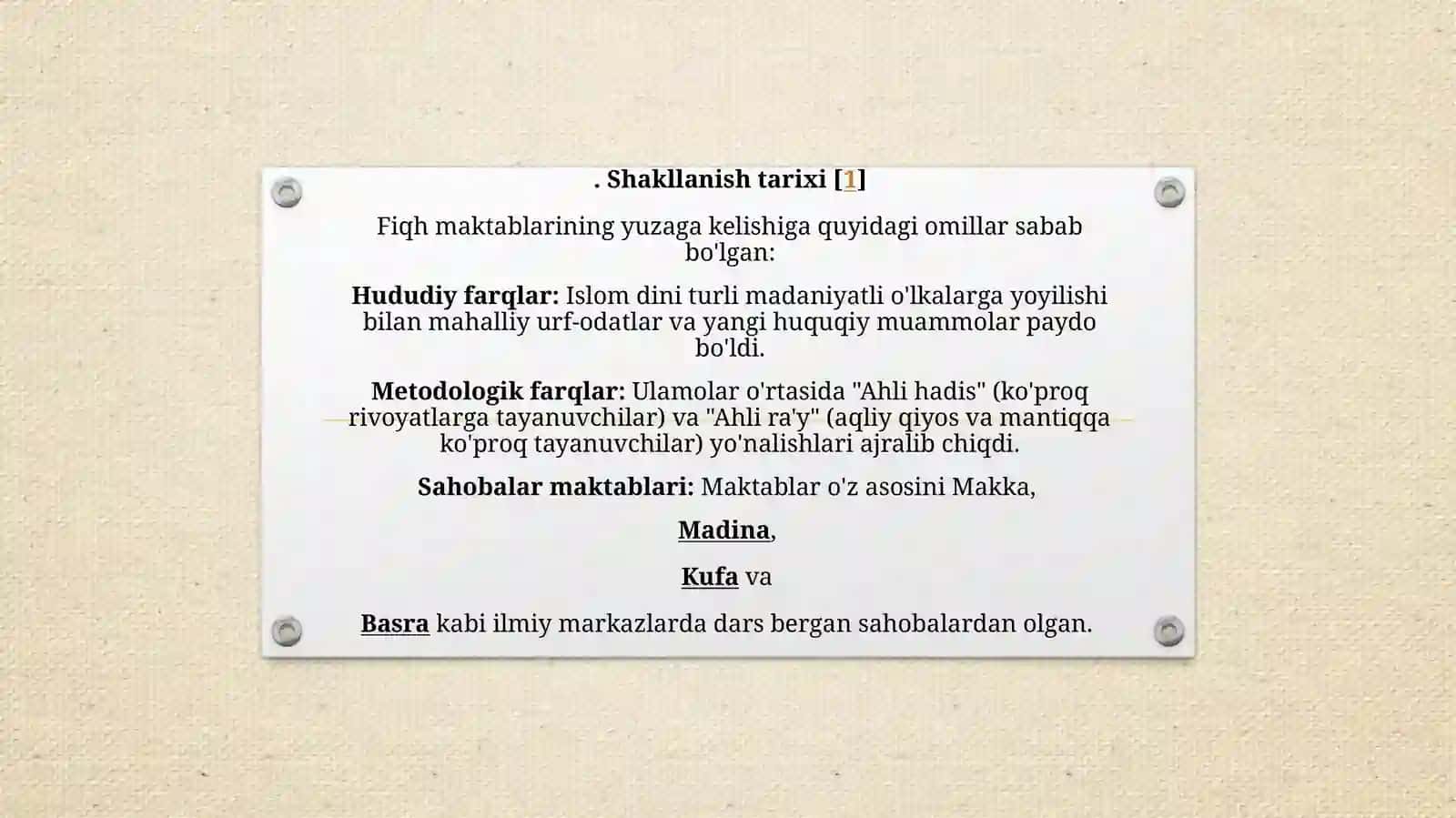 Ilk islomiy fiqhiy maktablarning shakllanishi tarixi va tasnifi 3