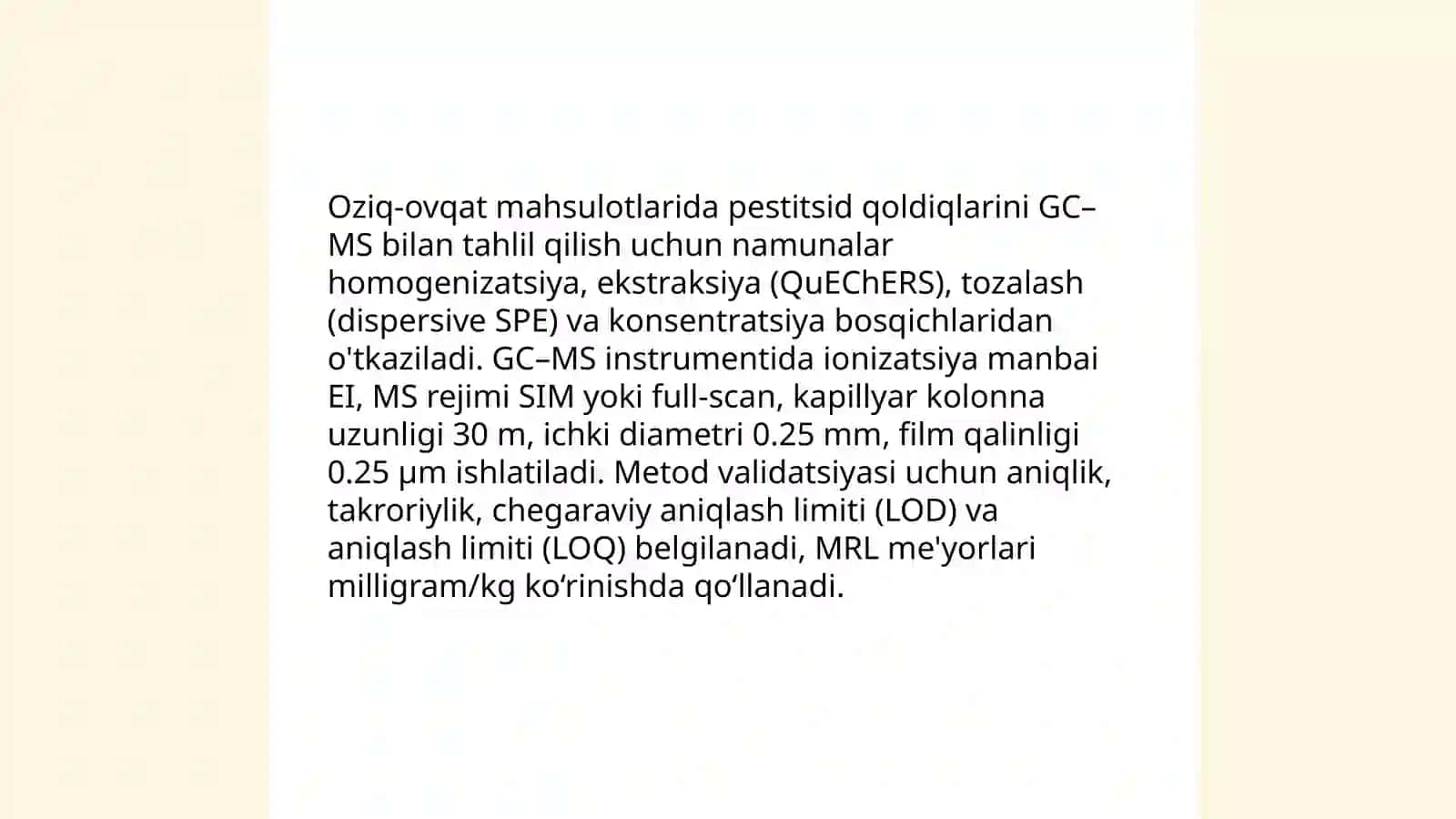 Oziq-ovqat mahsulotlarini xromatografik usullarda tahlil qilish 3