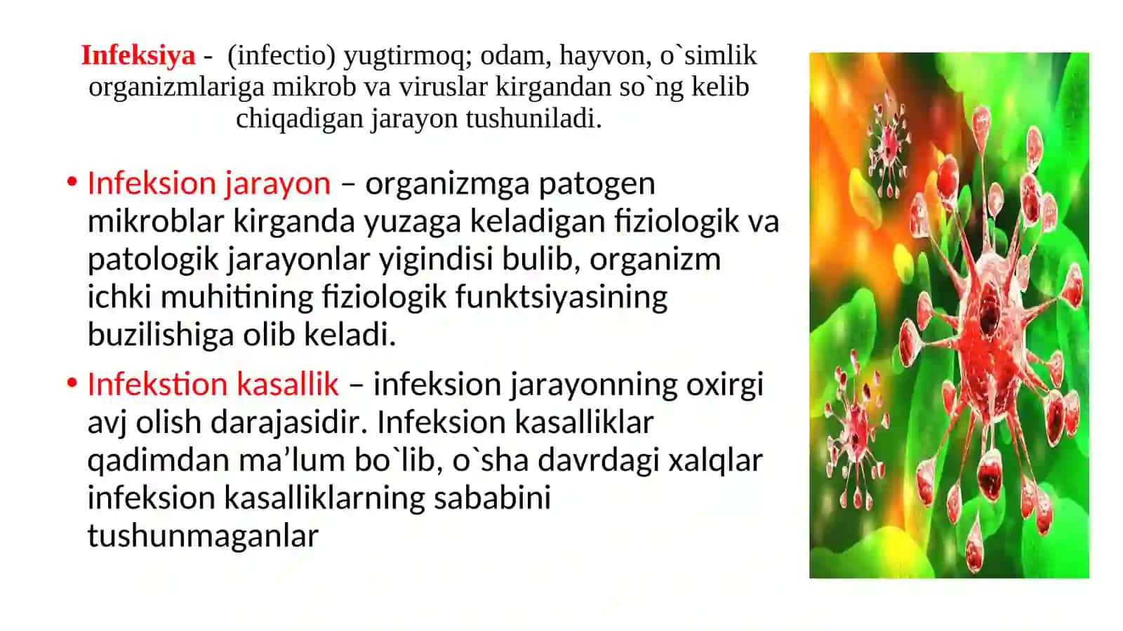 Infeksiya tushunchasi. Infeksiyon jarayonlar, infeksiyon kasalliklar, ularni laboratoriya diagnostika usullari. Mikroorganizmlar genetikasi. O’zgaruvchanlik, ularning praktikadagi ahamiyati 3