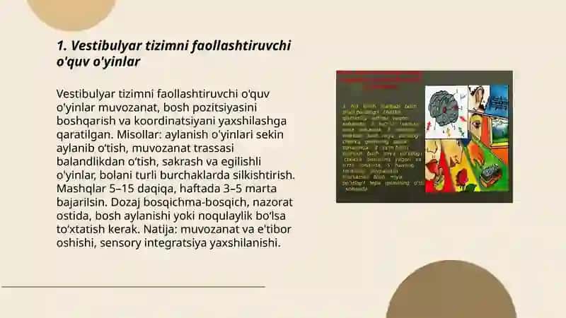 Vestibulyar tizimni faollashtiruvchi o'quv o'yinlar 3