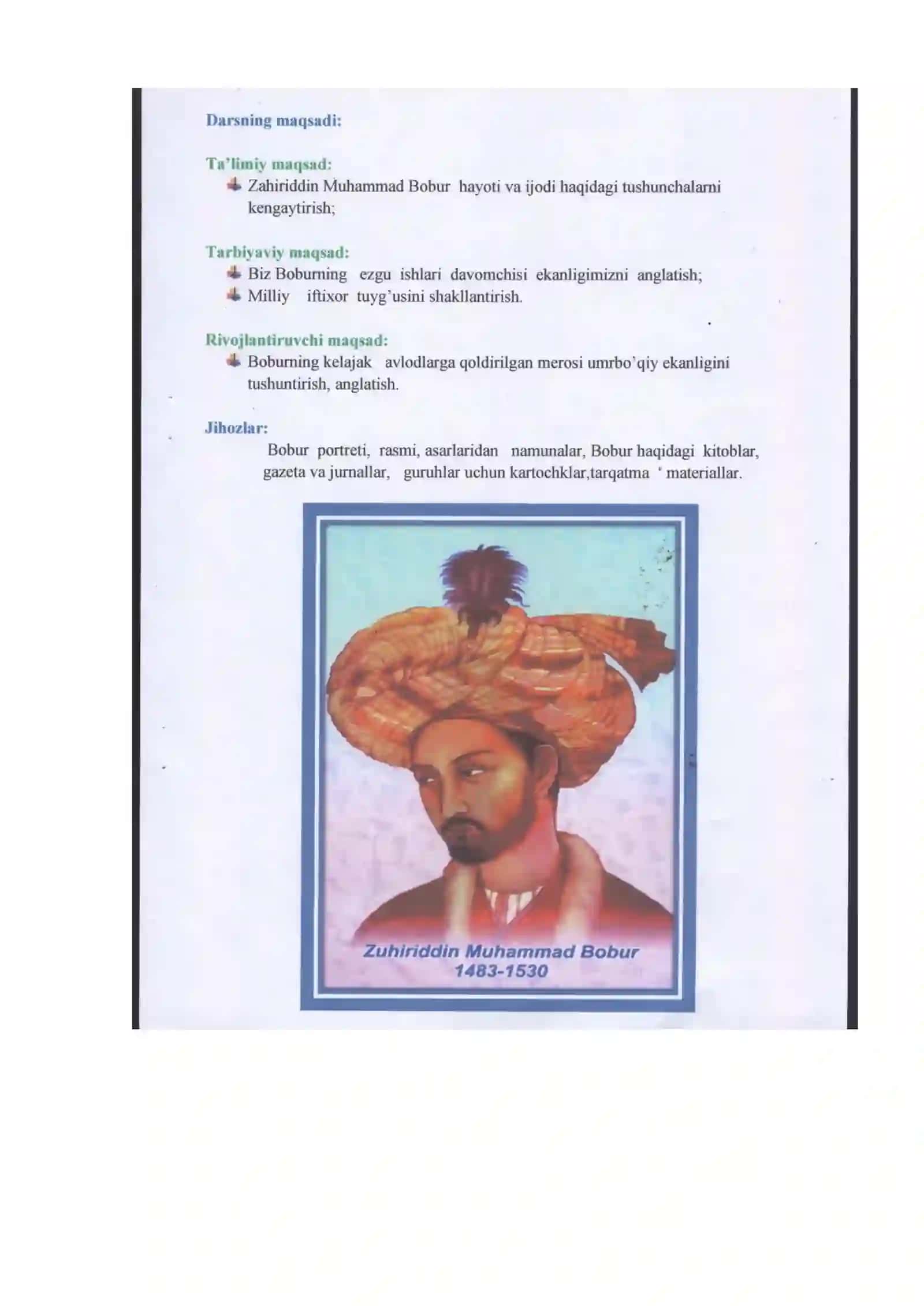 9-sinf Adabiyot fanidan Z M Bobur hayoti va ijodi dars ishlanmasi 3