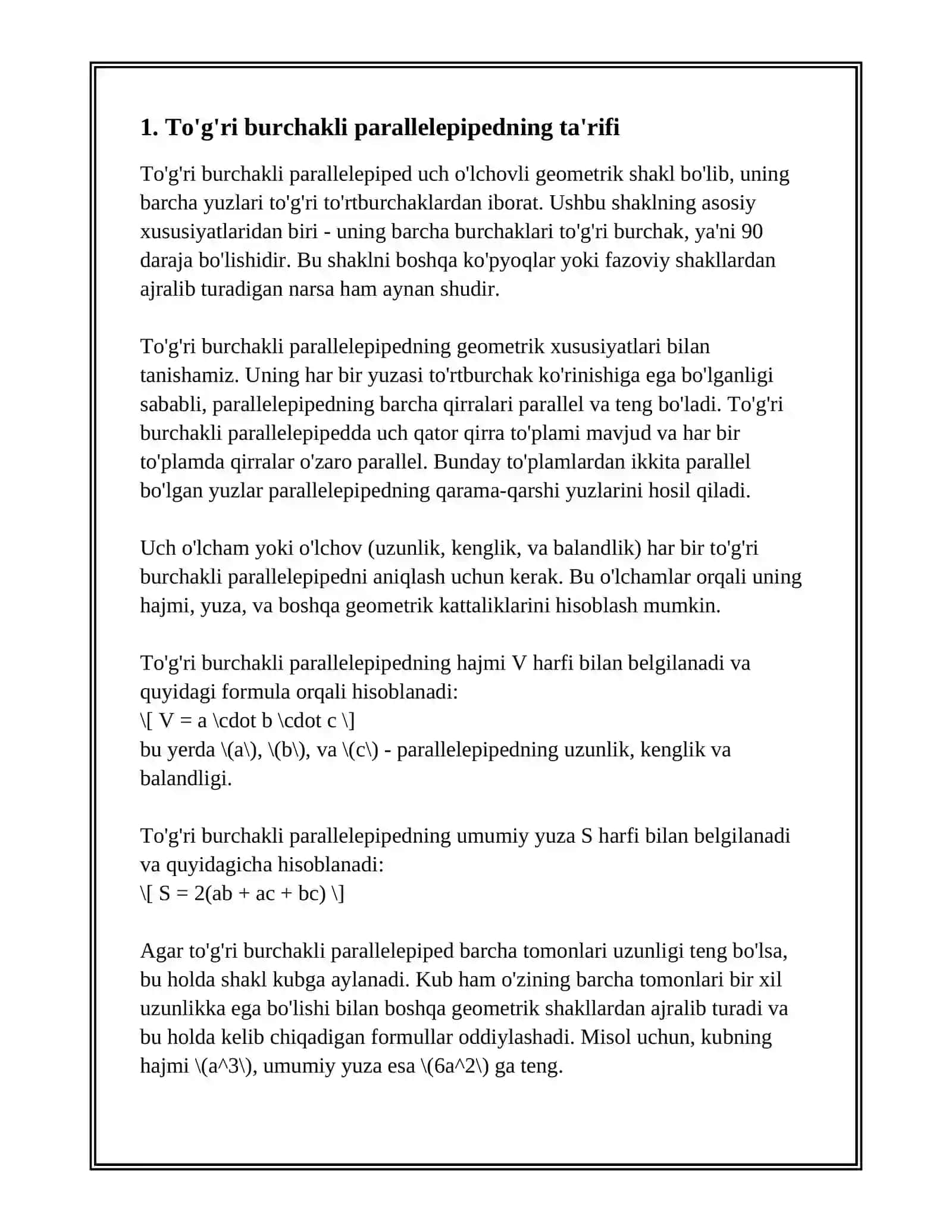 KO'PYOQ. TO'G'RI BURCHAKLI PARALLELEPIPED. FAZOVIY SHAKLLAR. KUB VA UNING ELEMENTLARI 3