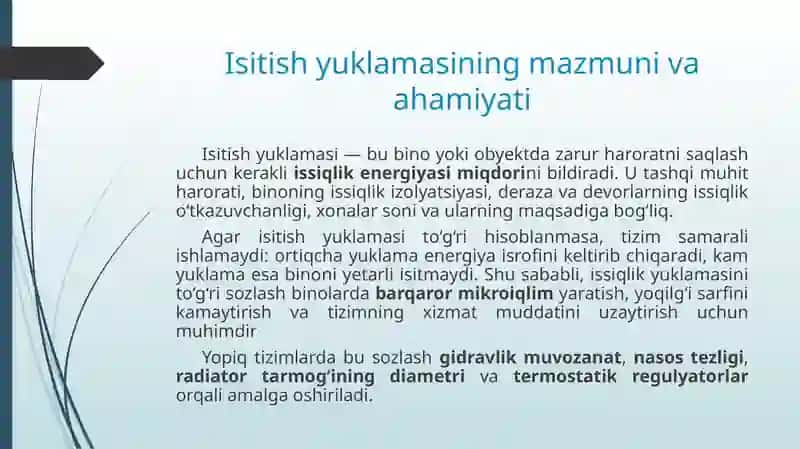 Yopiq tizimlarni isitish yuklamasi bo'yicha sozlash 3