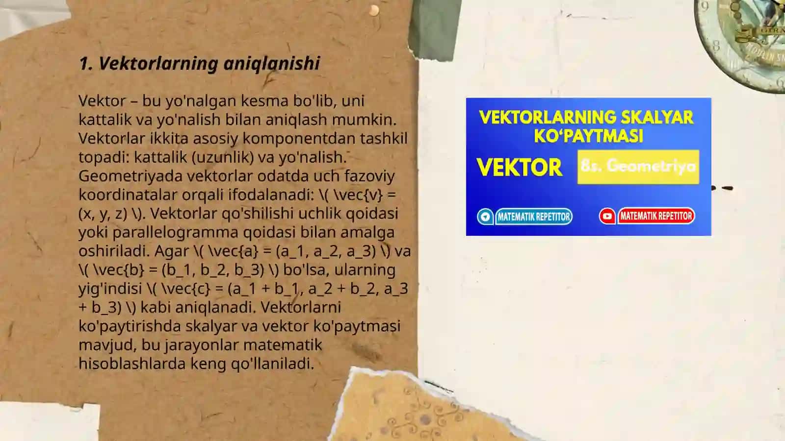 Vektorlarning skalyar, vektor, aralash ko'paytmasi 3