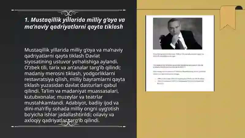 Mustaqillik yillarida O‘zbekistondagi ma’naviy va madaniy rivojlanish 3