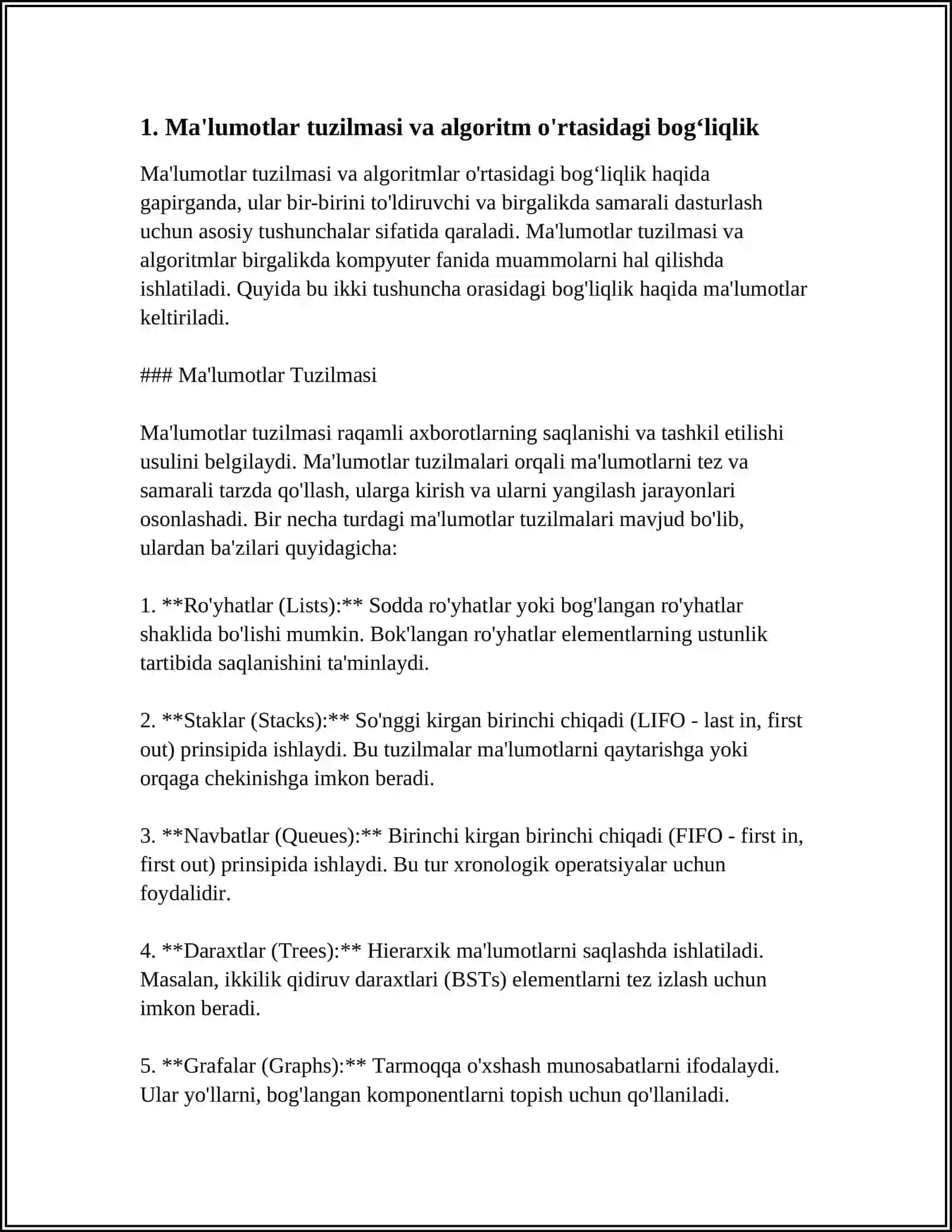 Dasturlashda Malumotlar Tuzilmasining O'rni va Ahamiyati 3