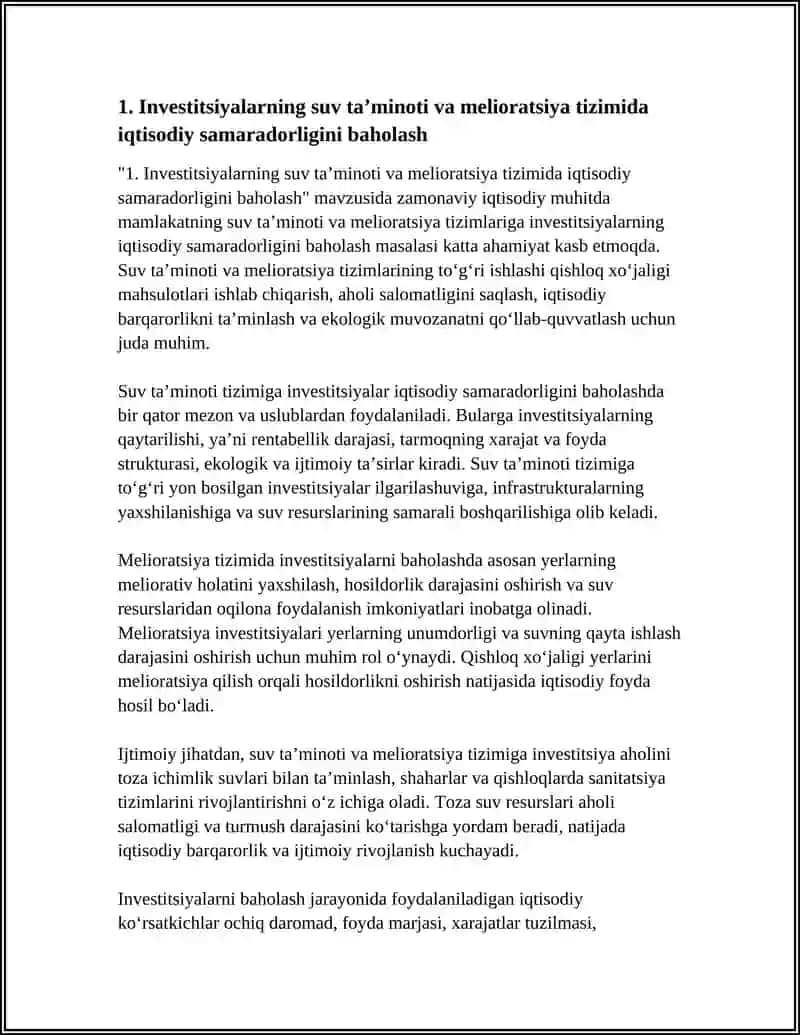 Investitsiyalarning suv taʼminoti va melioratsiya tizimida iqtisodiy samaradorligini baholash 3