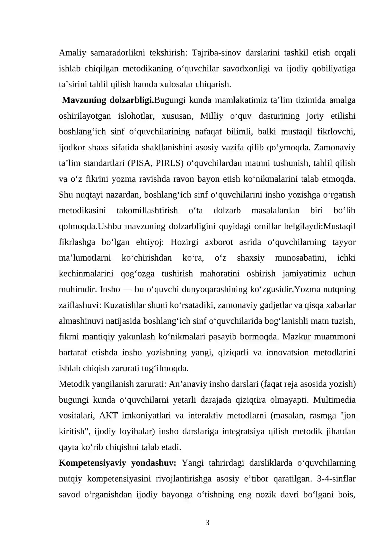 BOSHLAN’GICH SINF O‘QUVCHILARINI INSHO YOZISHGA O‘RGATISH METODIKASI (3-4-SINFLAR MISOLIDA) 3
