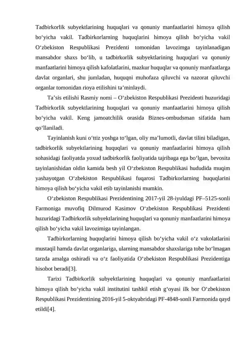 O‘ZBEKISTONDA XUSUSIY TADBIRKORLIKNING DAVLAT TOMONIDAN HIMOYA QILINISHI 3