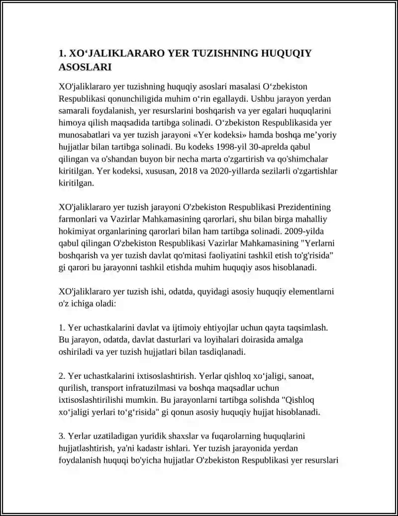 XOʻJALIKLARARO YER TUZISH JARAYONI VA UNI OʻTKAZISH ASOSLARI 3