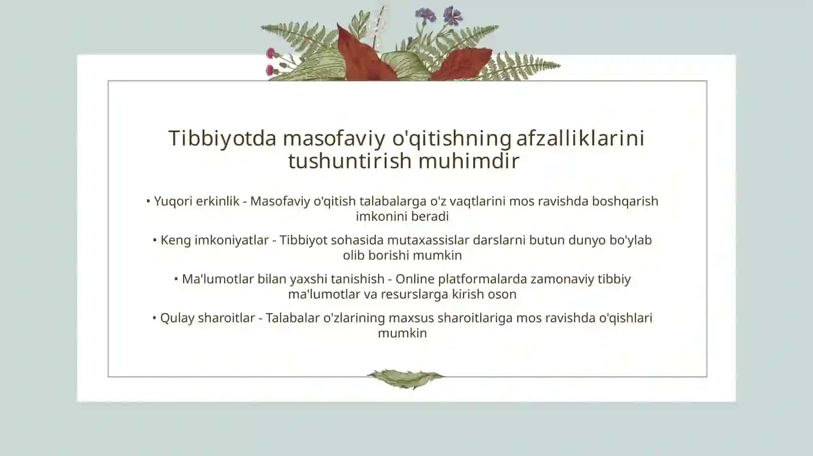 Tibbiyotda elektron va masofaviy o’qitish 3