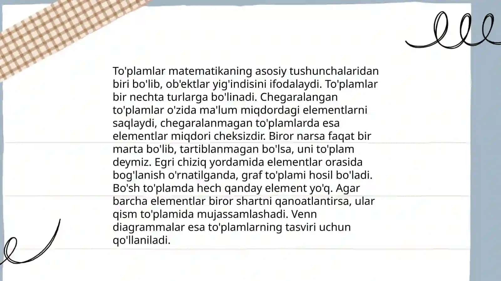 To'plamlarni sinflarga ajratishga oid misollar 3