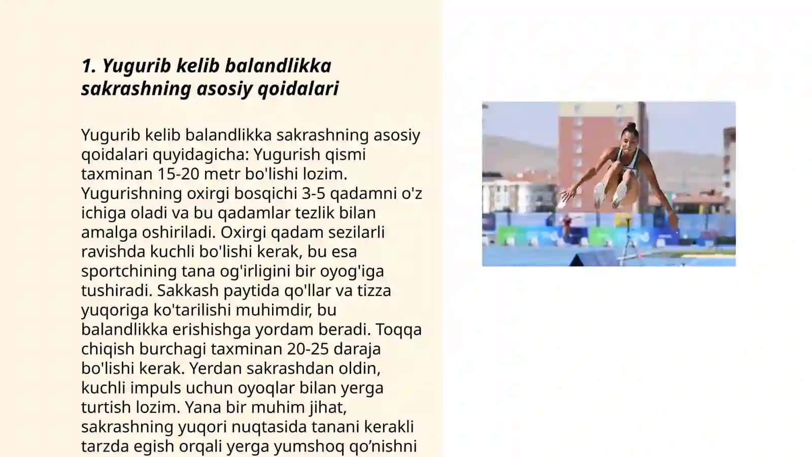 Yengil atletika.Yugurib kelib balandlikga sakrash texnikasini o'rgatish 3