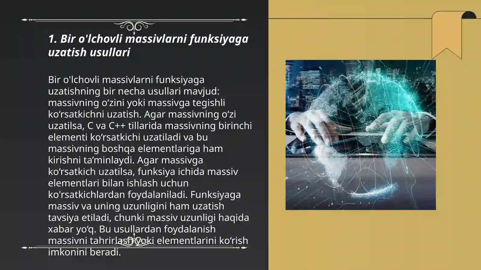 Bir o'lchovli massivlarni funksiya parametrlari sifatida qo'llanilishi 3