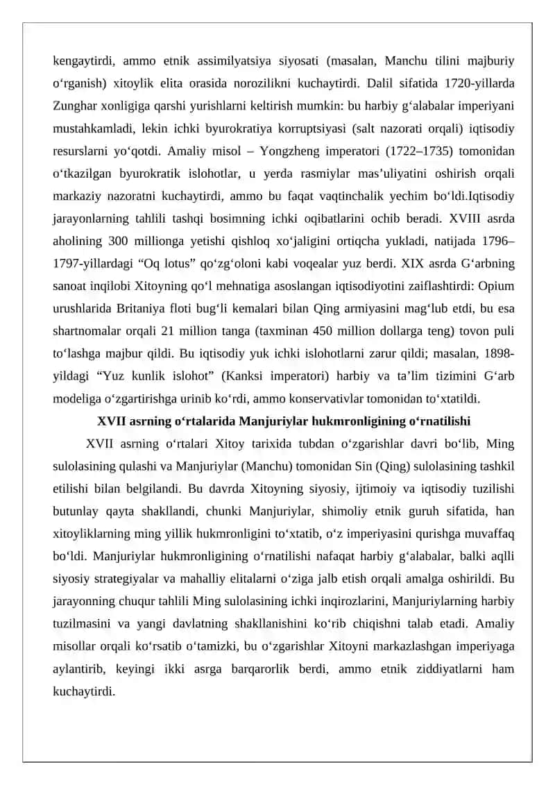 XVII-asrning o`rtasida – XX-asrning boshida Xitoy 3