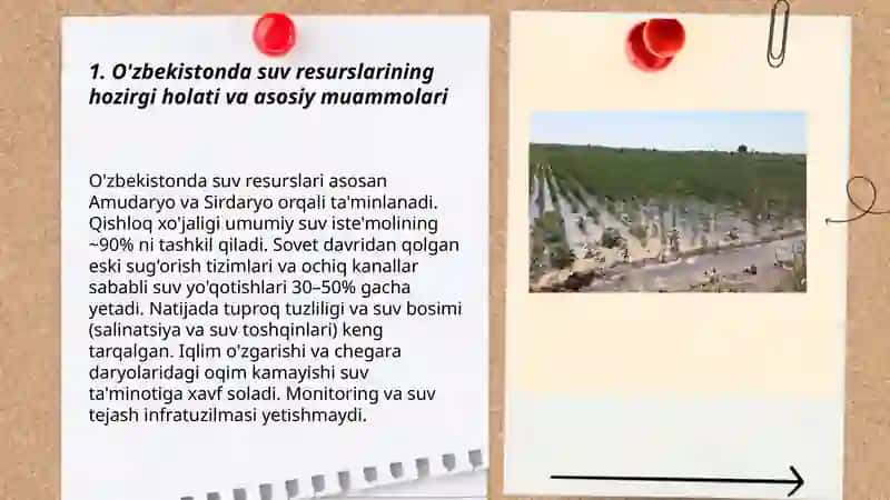 O'zbekistonda suv resurslaridan oqilona foydalanish zaruryati 3