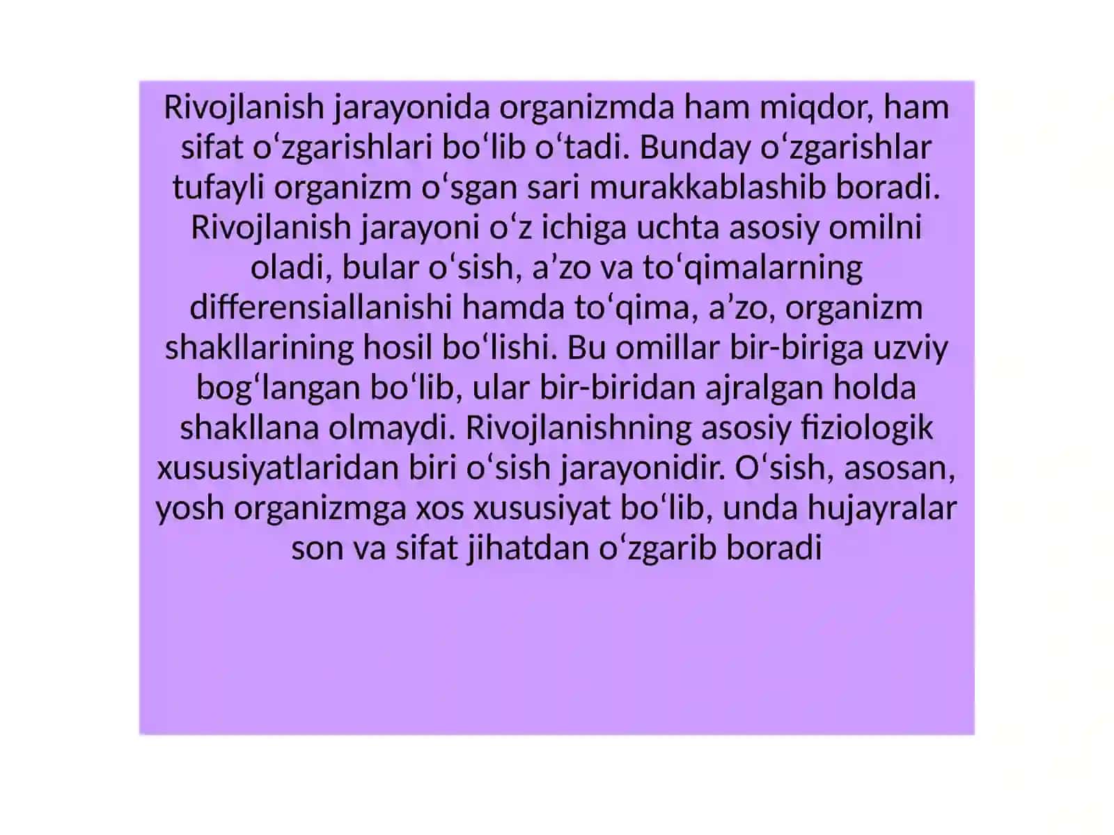 O’sish va rivojlanishga tasir etuvchi omillar. Akseleratsiya 3