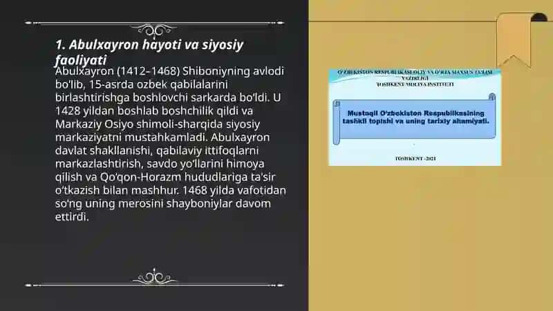 Abulxayron boshchiligida Ozbek davlat tashkil topishi 3