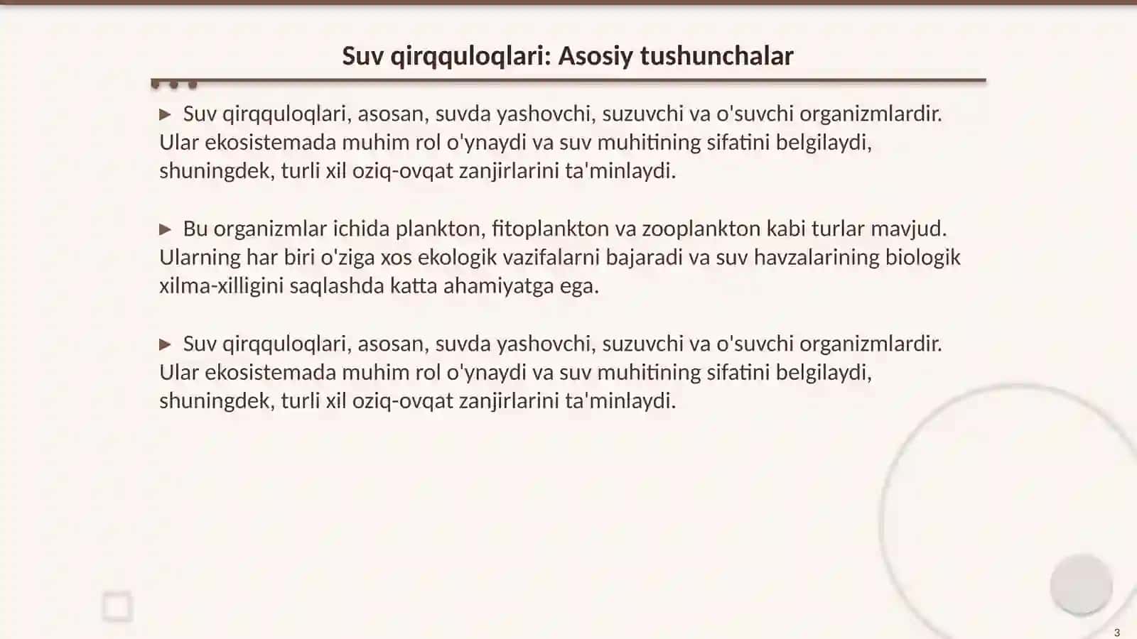 Suv qirqquloqlari haqida umumiy tushuncha tarqalishi va taraqqiyoti 3