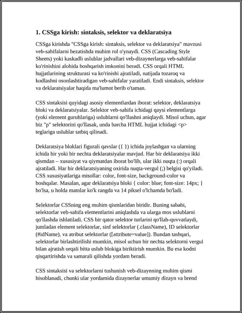 WEB -SALTLARNI HOSIL QILUVCHI TILLAR:CSS 3