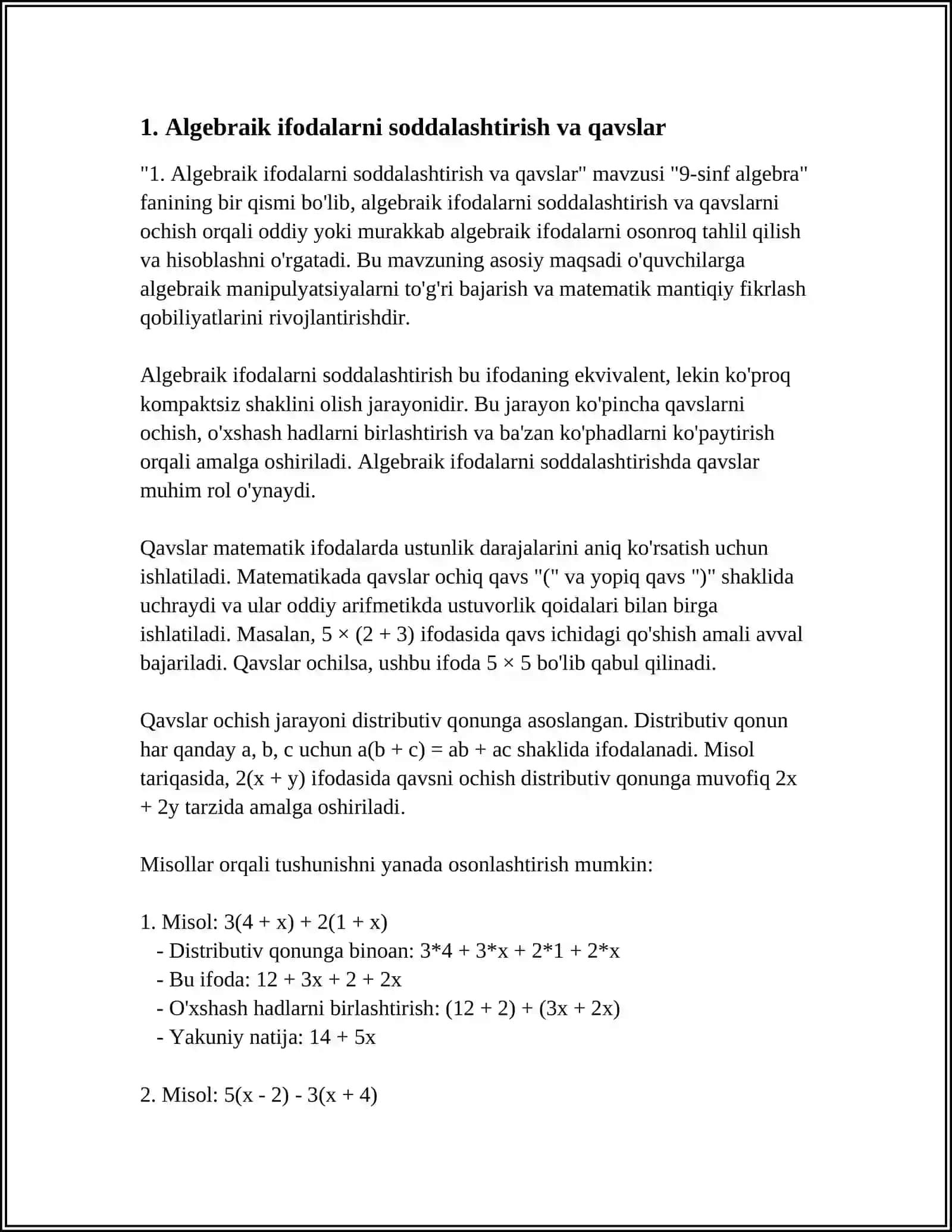 9-SINF ALGEBRA 1-CHORAK VA 2-CHORAK MAVZULARIDAN 30 TA TEST 3