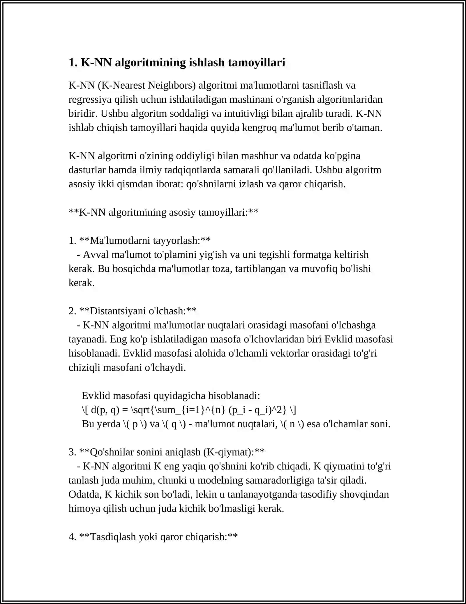 MASHINALI O‘QITISHDA SINFLASHTIRISH ALGORITMLARI. SINFLASHTIRISH MASALALARINI K-NN ALGORITMI ASOSIDA YECHISH. LOGISTIK REGRESSIYA. SUPPORT VEKTOR MASHINASI (SVM). RANDOM FOREST. DECISION TREE 3