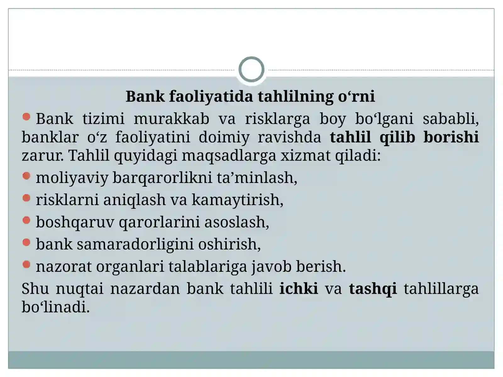 Banklar faoliyatida ichki va tashqi tahlillar va ularning asosiy farqli xususiyatlari 3