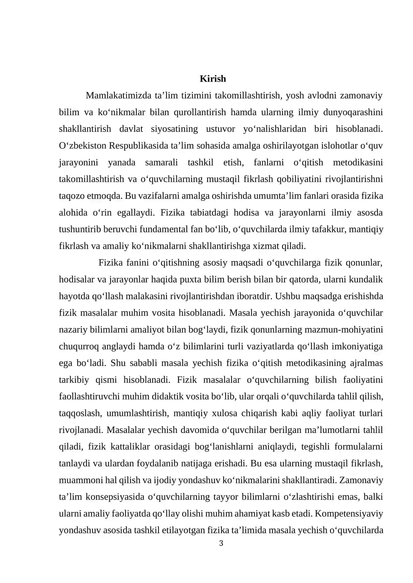 Fizikani o’qitishning masala yechish shakli mavzusida tayyor kurs ishi 3