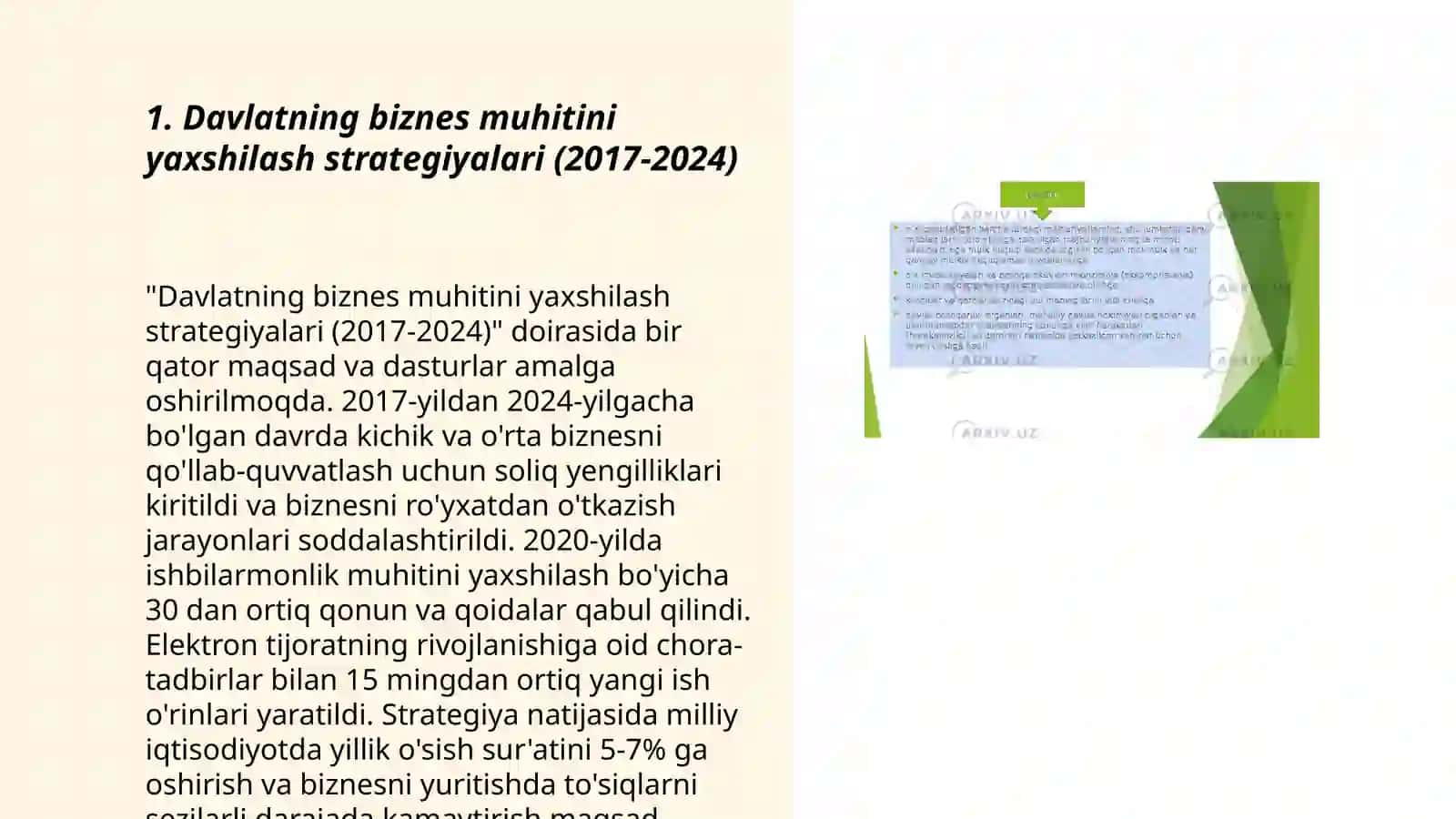Davlatning biznes muhitini yaratishdagi faoliyati. 2017-2024 yil tahlili 3